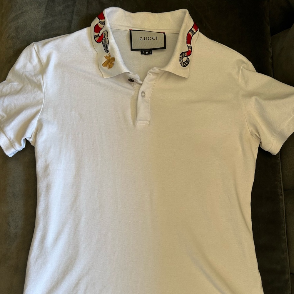 Gucci White Polo Shirt with Embroidered Collar